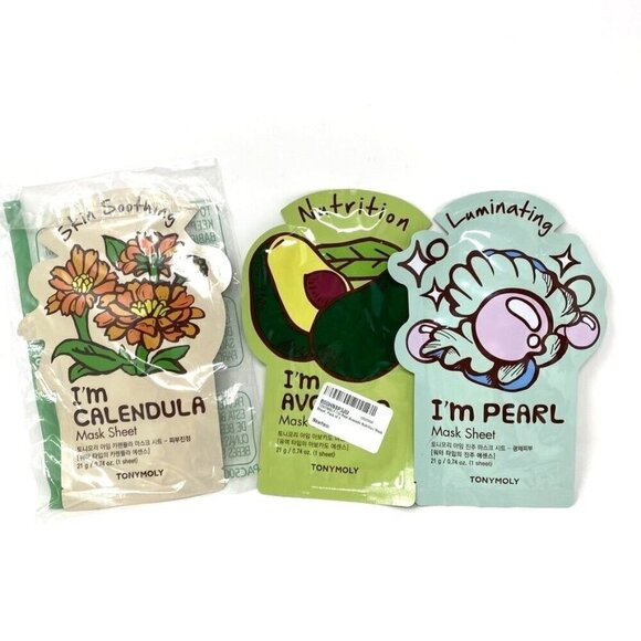 Tonymoly Set of 3 Face Masks Calendula Soothing Avocado Nutrition Pearl Luminous - Picture 1 of 8